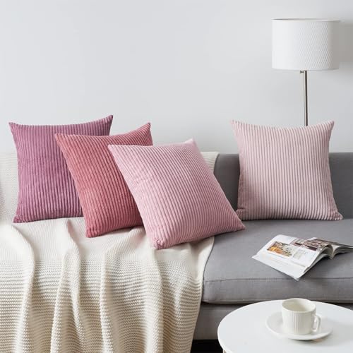 Throw Pillow Cover 4pc Set (Pink / 26" x 26" (Pack of 4))