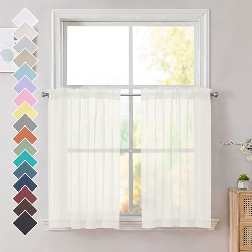 Ivory Sheer Curtains 36 Inch Length Kitchen Tiers (Ivory / 42"W x 36"L (Pack of 2))