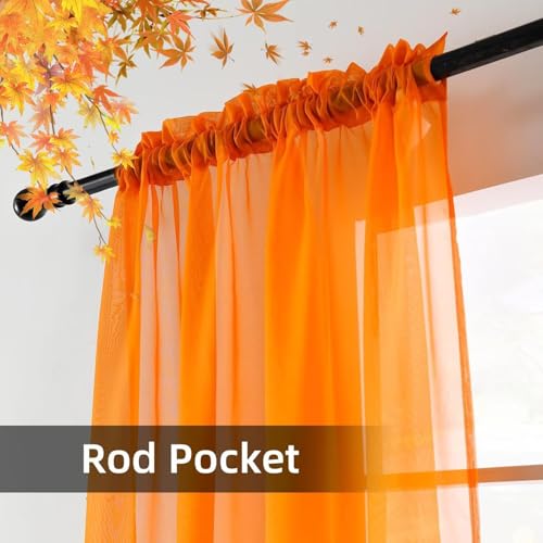 Solid Sheer Rod Pocket Curtain Voile Draperies 2 Panels Orange Beige Black Grey Coffee 38 Inch Width 72 Inch Long 1 Pair for Kitchen Bedroom Children Living Room Yard (Orange / 38"W x 72"L (Pack of 2))