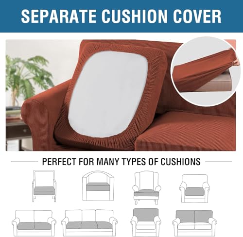 4 Piece Stretch Sofa Covers for 3 Cushion Couch Covers for Living Room Furniture Slipcovers (Large Plus / Rust)