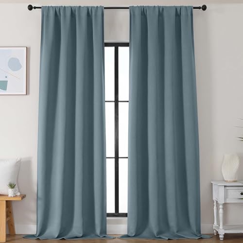 Stone Blue Blackout Curtains for Bedroom 102 Inches Long 2 Panels (Stone Blue / 50"W x 102"L (Pack of 2))