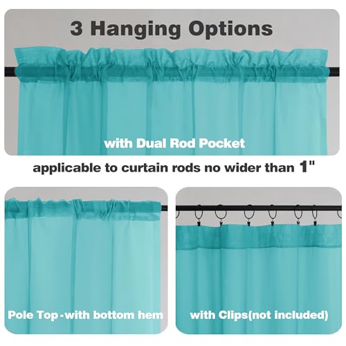 Turquoise Sheer Valances for Windows (Turquoise / 42"W x 16"L (Pack of 2))