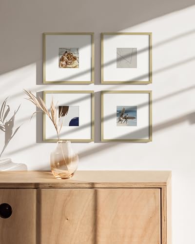 8x8 Gold Metal Picture Frames Matted to 4x4 (Set of 04 / Gold Metal / 8x8 in)
