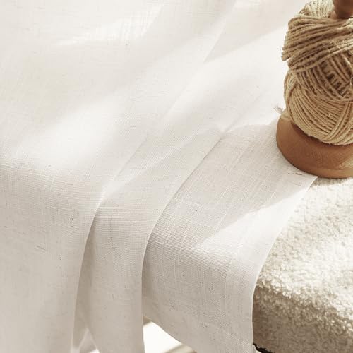 Cream Natural Linen Curtains 86 inch Length 2 Panels Set Neutral Rustic Farmhouse Living Room Drapes Back Tab Pleated Look Light Filtering Privacy Semi Sheer Curtains Ivory Colored (Natural / 52"W x 86"L (Pack of 2))