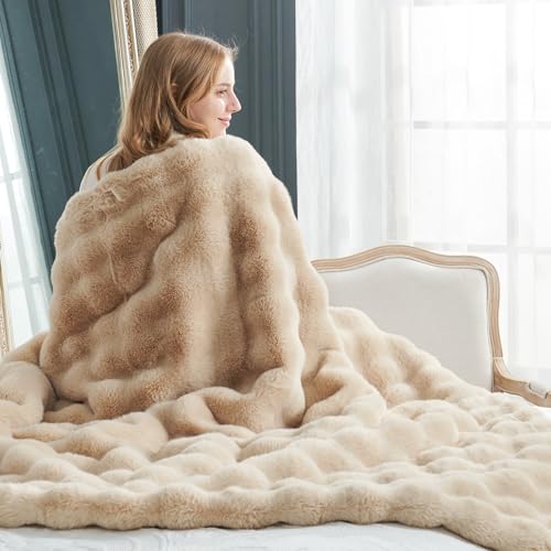 Faux Fur Throw Blanket for Couch (Beige / Throw(50" x 60"))