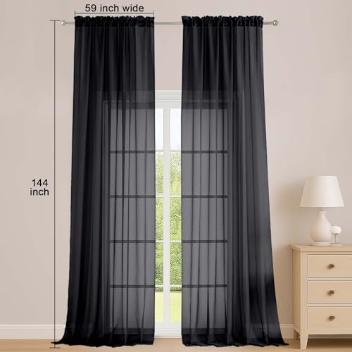 Extra Long Black Sheer Curtains 144 Inches 2 Panels for Living Room (Black / 59"W x 144"L (Pack of 2))