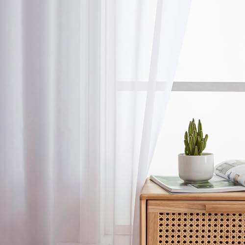 2 Piece White Sheer Curtains 63 Inch Length (40"W x 63"L (Pack of 2) / White)