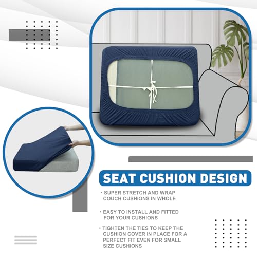 1 Piece Stretch Couch Cushion Covers Individual Sofa Slipcovers (Single Seat Cushion/Backrest / Navy Blue)