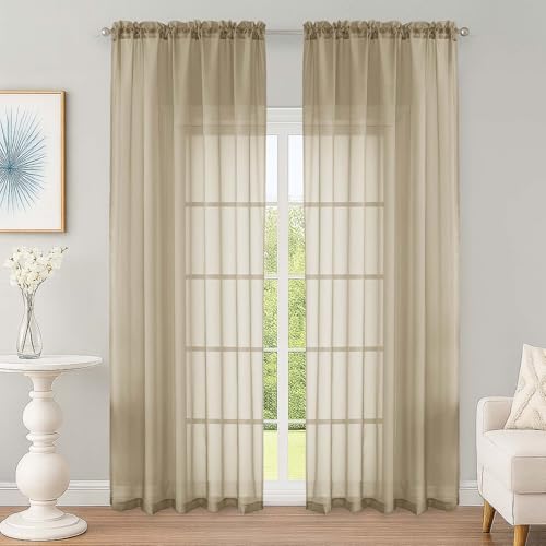 Taupe Sheer Curtain 90 Inches Long 2 Panels Set (Taupe / 59"W x 90"L (Pack of 2))
