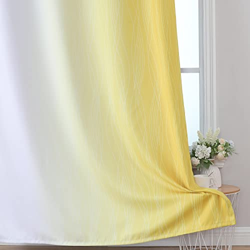 Yellow and Greyish White Ombre Blackout Curtains for Living Room 84 Inch (Yellow and Greyish White / 42"W x 84"L (Pack of 2))