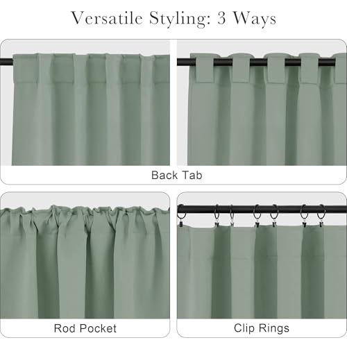 Short Blac0ut Curtain Panels for Basement (Sage Green / 34"W x 36"L (Pack of 2))