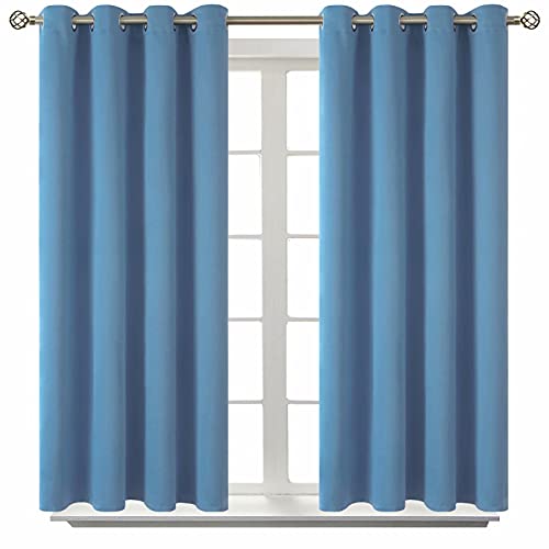Denim Blue Blackout Curtains for Bedroom 54 Inch Long (Faded Denim / 52"W x 54"L (Pack of 2))