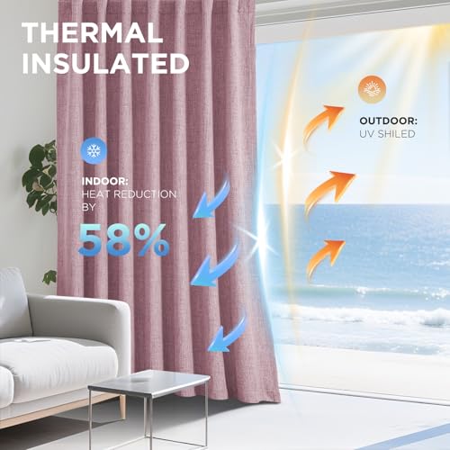 Linen Blackout Curtains for Bedroom (Pink / 100"W x 108"L (Pack of 1))