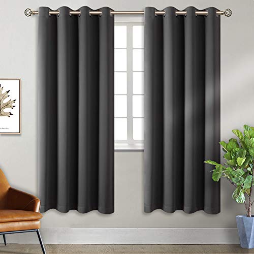 Dark Grey Blackout Curtains for Bedroom 69 Inch Long (Dark Grey / 55"W x 69"L (Pack of 2))