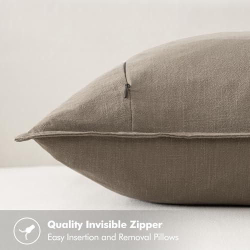 Decorative Linen Euro Sham Pillow Covers 24x24 Inch Tan Taupe (Tan Taupe / 24" x 24" (Pack of 2))