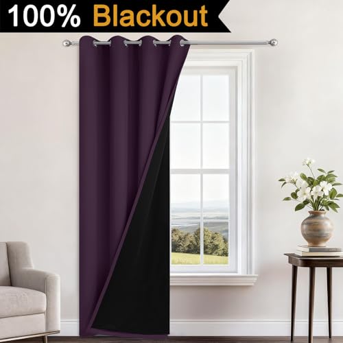 Purple 100% Blackout Curtains 84 Inches Long for Bedroom (52"W x 84"L (Pack of 1) / Purple)