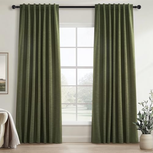 Long Curtains for Living Room Custom 105 Inch (Olive Green / 52"W x 105"L (Pack of 2))