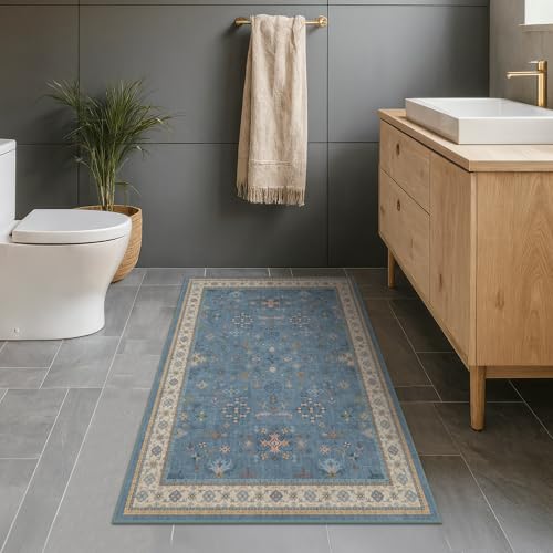 Washable 3x6 Throw Rug for Large Kitchen (3' x 6' (Rectangular) / Dusty Blue)