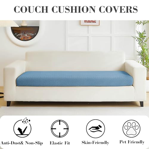 Couch Covers for 3 Cushion Sofa Pet Friendly Couch Cushion Covers Universal Sofa Covers Washable Stretch Slipcovers for Sectional Sofa (Texture Blue / Large Triple Seat Cover)
