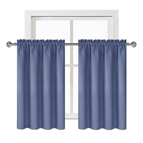 Short Blackout Curtains 52 x 36 Inch for Kitchen RV Bunk Dusty Blue (Dusty Blue / 52"W x 36"L (Pack of 2))