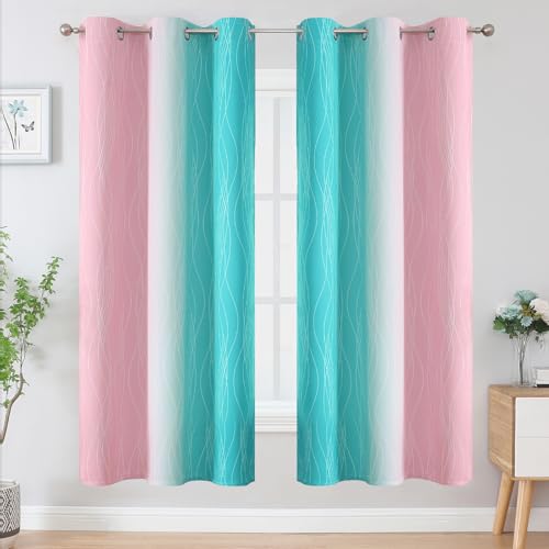 Pink and Teal Ombre Blackout Curtains for Bedroom 72 Inch (Pink and Teal / 42"W x 72"L (Pack of 2))