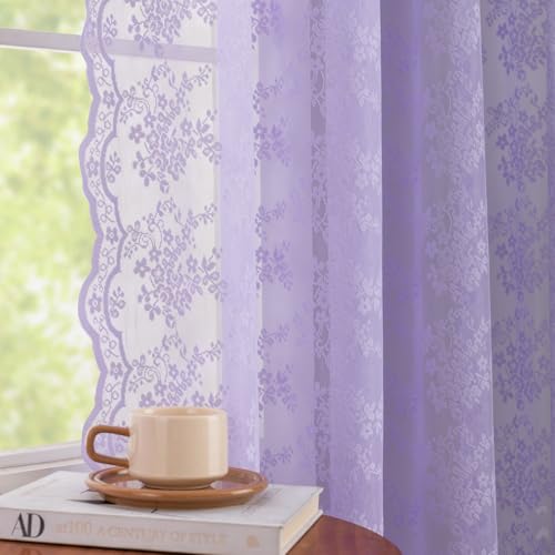 Vintage Lace Curtains 96 Inches Long (Lavender / 52"W x 96"L (Pack of 2))
