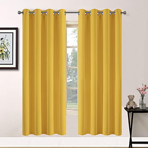 Room Darkening Curtains 52x72 inch Long Mustard Yellow (Mustard Yellow / 52"W x 72"L (Pack of 2))