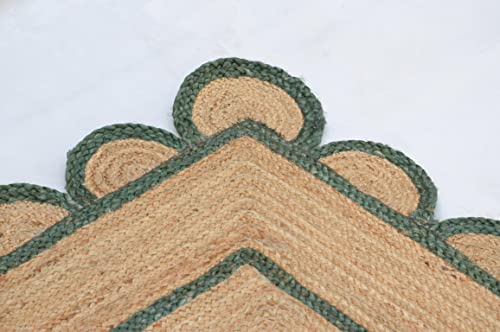 Scallop Pattern Jute Bohemian Area Rug (10'x13' (Rectangular) / Green)