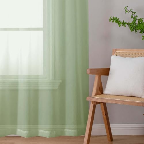 Light Green Sheer Curtains 63 Inch Length 2 Panels Set for Living Room Bedroom (Light Green / 42"W x 63"L (Pack of 2))