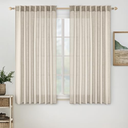 Cream Linen Curtains 52x45 Inch 2 Panels for Bedroom Living Room (Cream / 52"W x 45"L (Pack of 2))