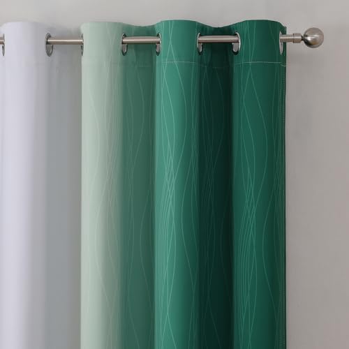 Green and Greyish White Blackout Curtains 52Wx84L 2 Panels (Green and Greyish White / 52"W x 84"L (Pack of 2))