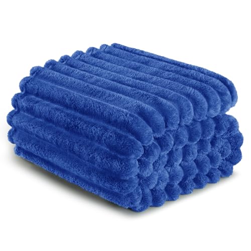 Striped Twin Size Fleece Blanket for Bed (Cobalt Blue / Twin ( 60x80 IN ))