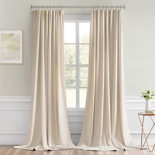 Cream Beige Back Tab Blackout Curtains 52x105 Inch Long 2 Panels Set (Cream Beige / 52"W x 105"L (Pack of 2))