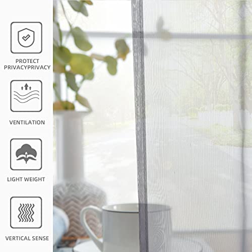 Solid Sheer Rod Pocket Curtain Voile Draperies 2 Panels White Beige Black Grey Coffee 52 Inch Width 84 Inch Long 1 Pair for Kitchen Bedroom Children Living Room Yard (Grey / 52"W x 84"L (Pack of 2))