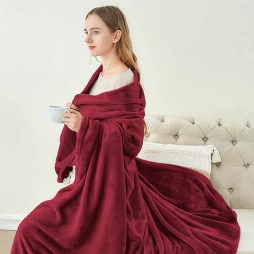 Fleece Blanket Soft Plush Throw for Couch Burgundy 50"x60" (Burgundy / Throw(50"x60"))