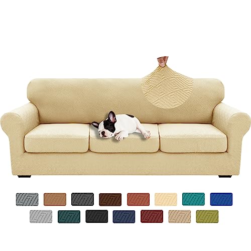 4 Piece Stretch X (91"-110"(3 Cushions) / Beige)