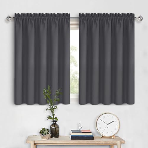 Short Blackout Curtains 60 x 36 Inch for Kitchen RV Bunk Dark Grey (Dark Grey / 60"W x 36"L (Pack of 2))