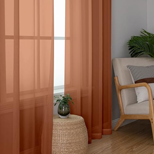 Orange Sheer Curtains 63 Inch Length 2 Panels (Orange / 42"W x 63"L (Pack of 2))