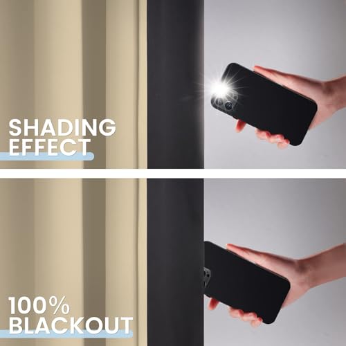 Beige 100% Blackout Curtains Room Darkening Living Room 36 Inch (Beige / 42"W x 36"L (Pack of 2))