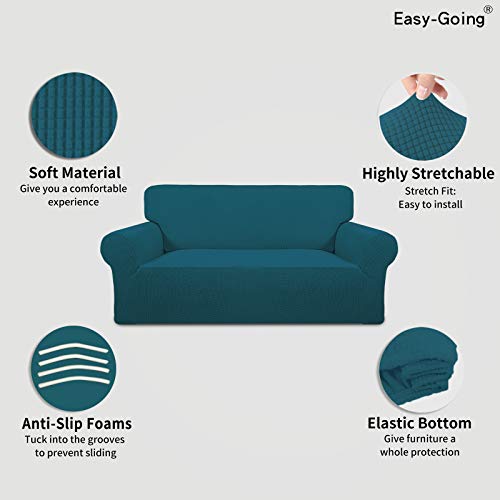 Stretch Oversized Loveseat Couch Covers Washable Peacock Blue (Medium-XL Loveseat / Peacock Blue)