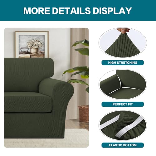 2 Piece Chair Covers Armchair Slipcovers for Living Room Armchair Sofa Cover with Individual Cushion Covers Feature Jacquard Fabric (Armchair (1 Cushion) / Olive)
