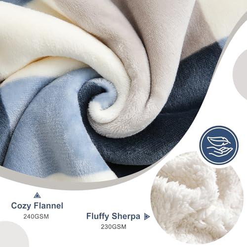 Sherpa Fleece Throw Blanket 60" x 80" Reversible Plush Fluffy Large Big Blanket Lattice Flannel Blankets for Sofa Couch Bed (Grey-blue / 60"*80")