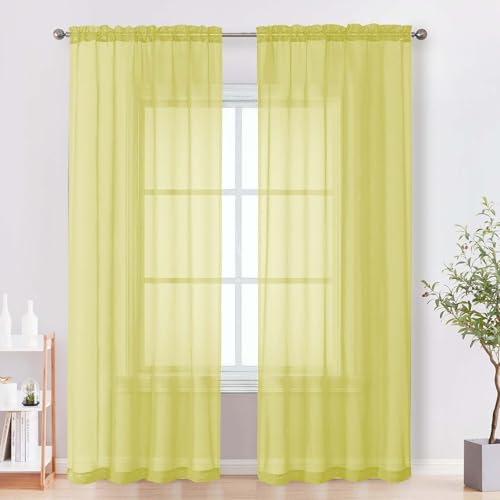 Sheer Curtains 84 Inches Long 2 Panels Set (Lemon / 42"W x 84"L (Pack of 2))