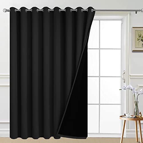 Black 100% Blackout Patio Door Curtain Panels W100 x L84 (100"W x 84"L (Pack of 1) / Black)
