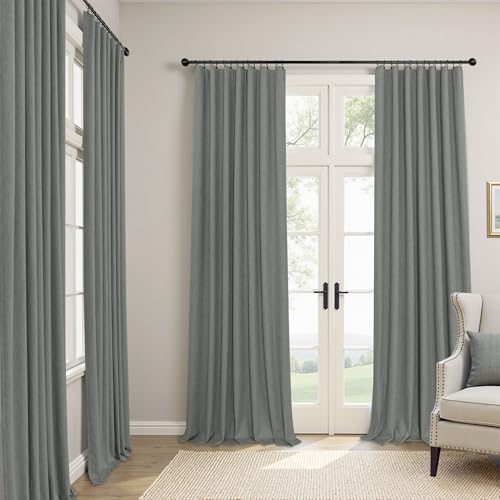 Dark Grey Curtains 108 Inches Long 2 Panels Set for High Ceiling Window Linen Textured Blackout Drapes for Living Room Bedroom Modern Farmhouse Black Out Curtains 9 FT Foot Length Slate Charcoal Gray (Grey / 52"W x 108"L (Pack of 2))
