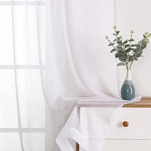 White Sheer Curtains 120 Inch Long 2 Panels for Living Room 59" Wide (White / 59"W x 120"L (Pack of 2))