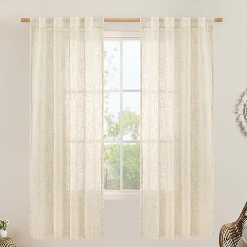 Semi Sheer Beige Linen Curtains 72 inch 2 Panels (Beige / 34"W x 72"L (Pack of 2))