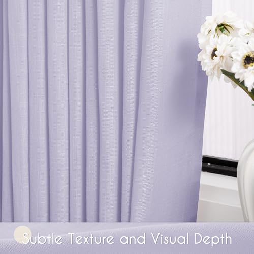 Lavender Semi Sheer Linen Purple Curtains 120 Inches Extra Long Ceiling to Floor for Purple Room Decor Back Tab Light Filtering Window Treatment Panels Drapes Luxury Elegant Sheer Violet (Purple / 52"W x 120"L (Pack of 2))