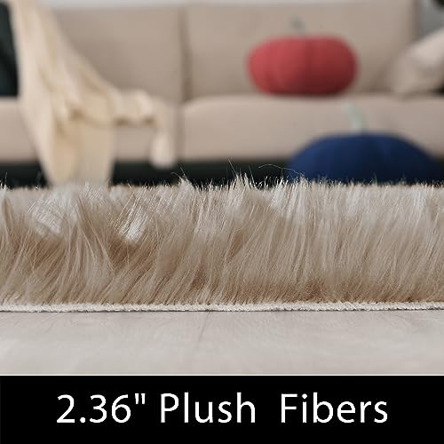Beige Washable Rugs 4x6 for Living Room Fluffy Carpet Soft Shaggy Faux Sheepskin Fur Rug for Bedroom Floor Room Rugs Home Decor Sheepskin (4' x 6' (Sheepskin) / Beige)