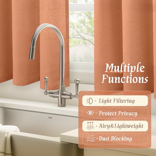 Short Terracotta 48 Inch Linen Curtains for Kitchen Window 2 Panels (42"W x 48"L (Pack of 2) / Rod Pocket - Terracotta)